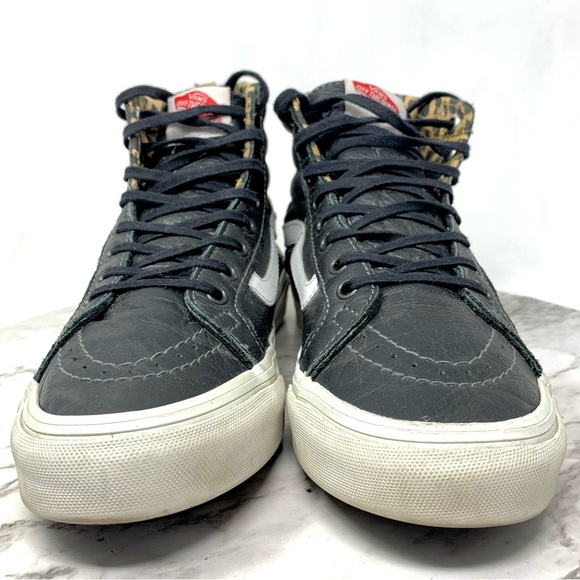 Vans Sk8-Hi Black Leather Lace Up High-Top Sneakers 7.5 Grunge Whimsigoth Skater - Picture 4 of 16